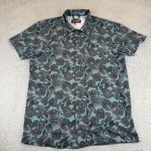 686 Blue Wave Nomad Stretch Perforated Floral Button Down Shirt Mens Size Medium